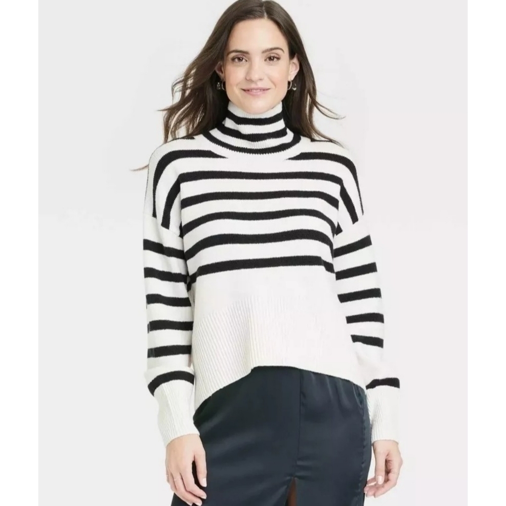 A New Day Striped Mock Turtleneck Sweater Cream & Black Size 2X
